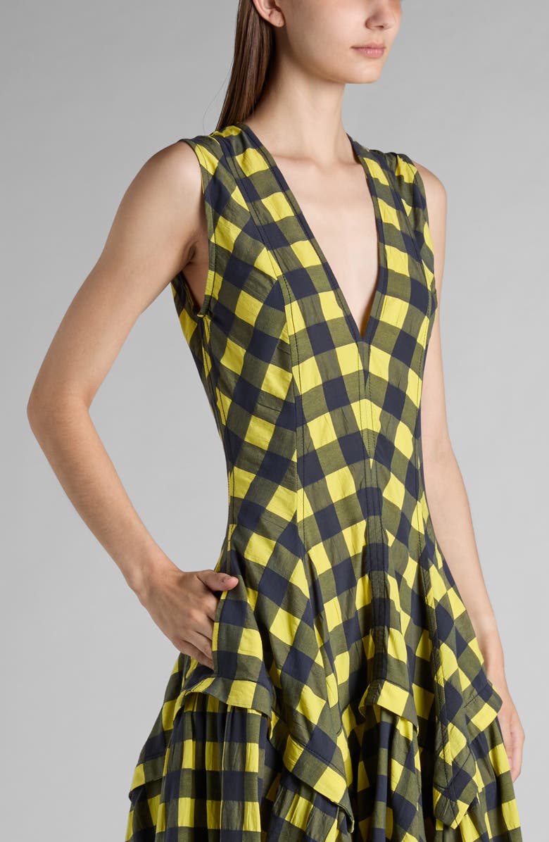 Bottega Veneta Macro Gingham Fit + Flare Dress, Alternate, color, 7315 Yellow/ Shrub/ Wave