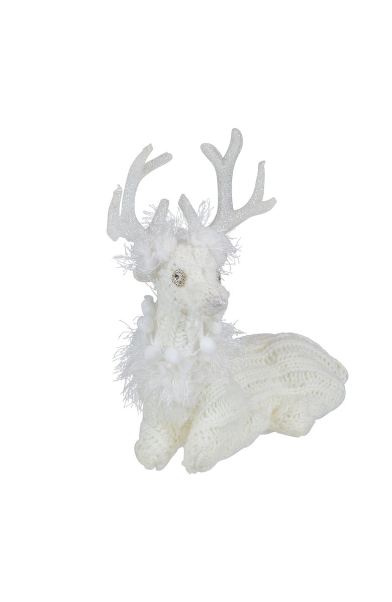 Northlight Cable Knit Sweater Sitting Reindeer Christmas Figure - 9.75", Alternate, color, White