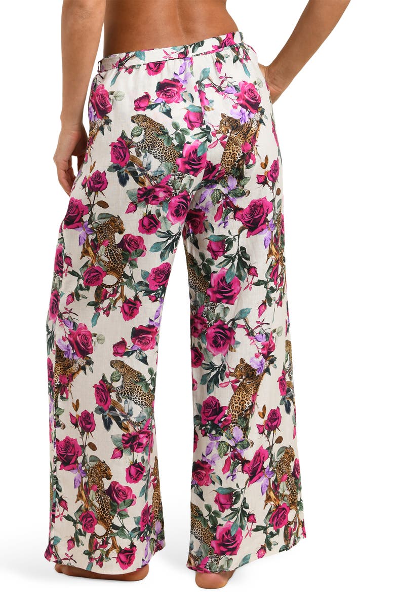 L'AGENCE Geraldine Rose Leopard Linen Cover-Up Pants, Alternate, color, White Multi