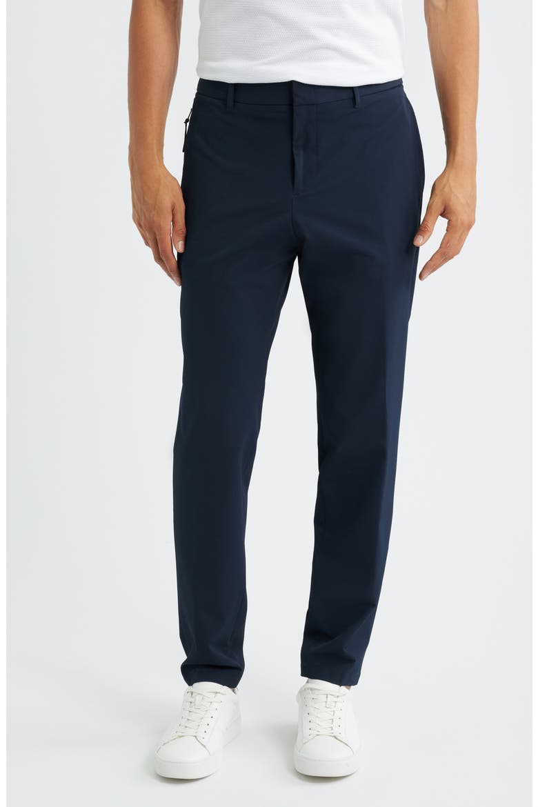 Genius Slim Fit Flat Front Twill Pants, Main, color, DARK BLUE