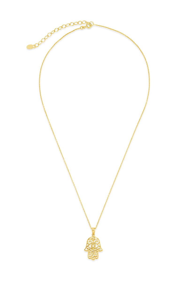 Sterling Forever 14K Yellow Gold Vermeil Filigree Hamsa Hand Pendant Necklace, Alternate, color, 