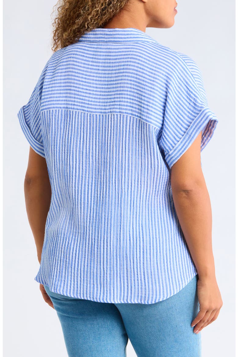 Arin Stripe Short Sleeve Cotton Button-Up Shirt, Alternate, color, BLUE HARBOR