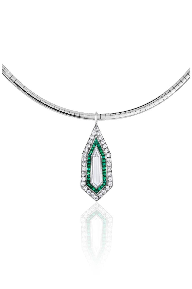 Diamond Kite Emerald Pendant Necklace, Alternate, color, PLATINUM