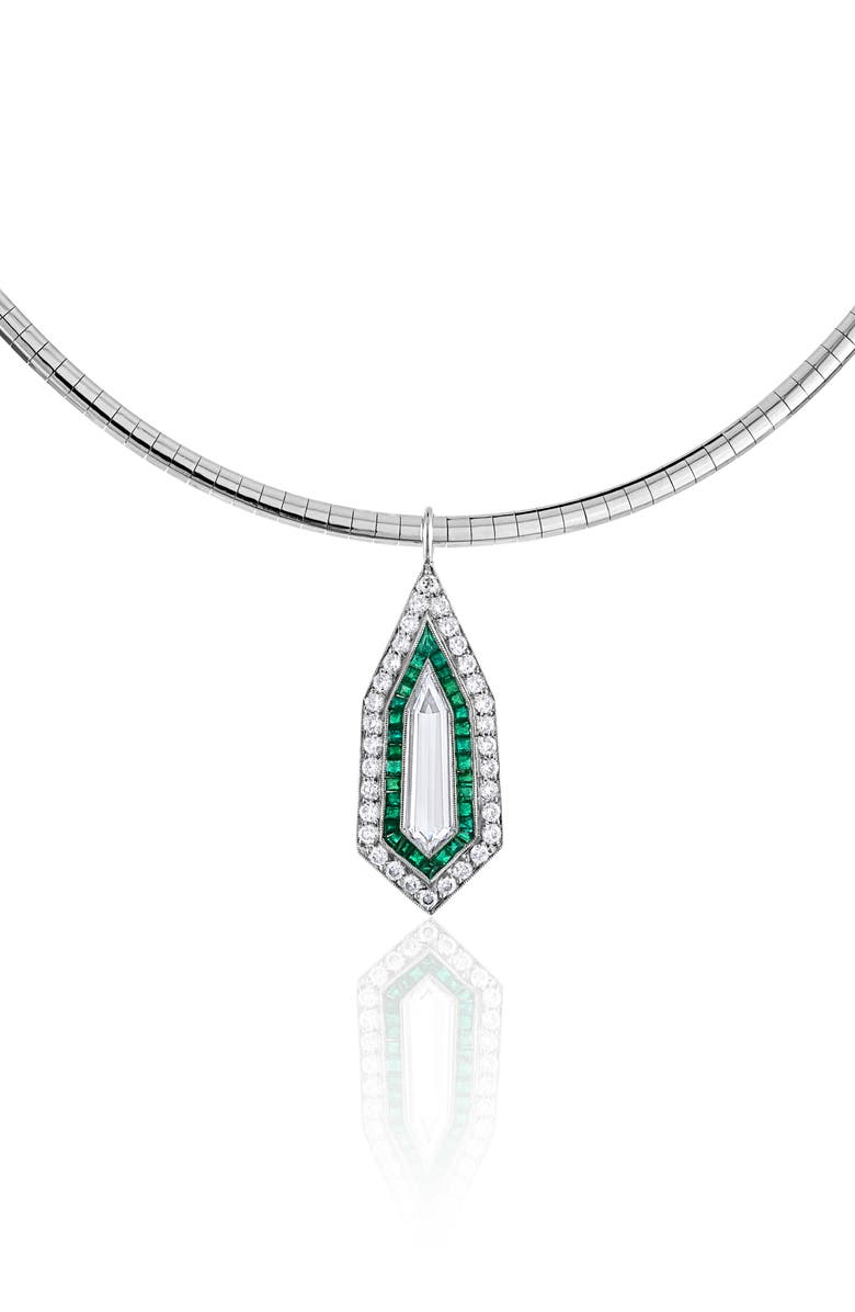 Mindi Mond Diamond Kite Emerald Pendant Necklace, Alternate, color, Platinum