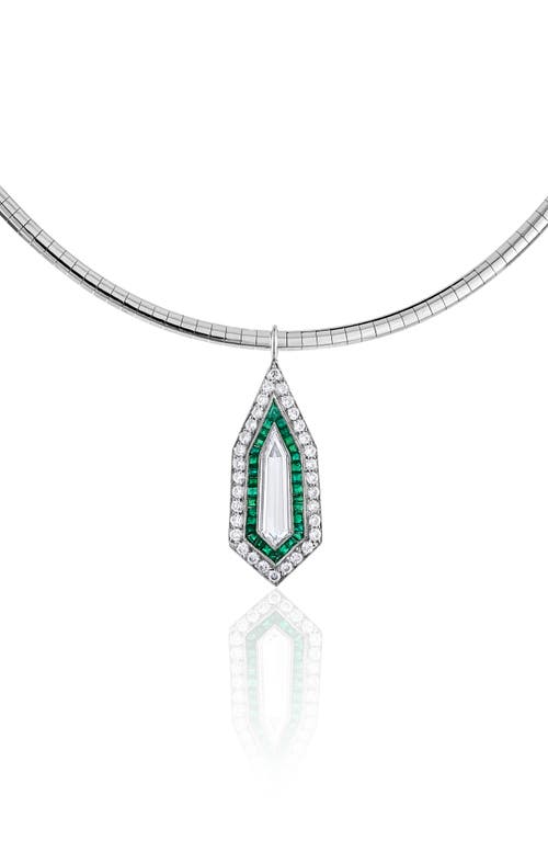 Mindi Mond Diamond Kite Emerald Pendant Necklace In Platinum