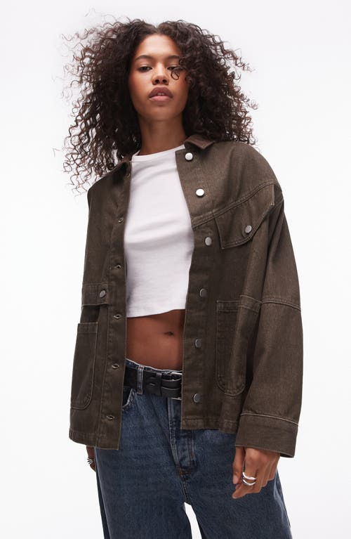 Topshop Oversize Corduroy Collar Denim Jacket In Brown