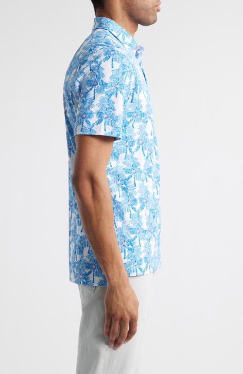 Johnnie-o The Grove Palm Tree Print Prep-formance Golf Polo In Palisades Blue