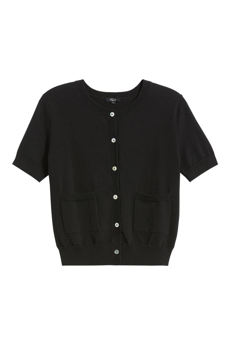 Aisley Short Sleeve Cotton & Cashmere Cardigan, Alternate, color, BLACK