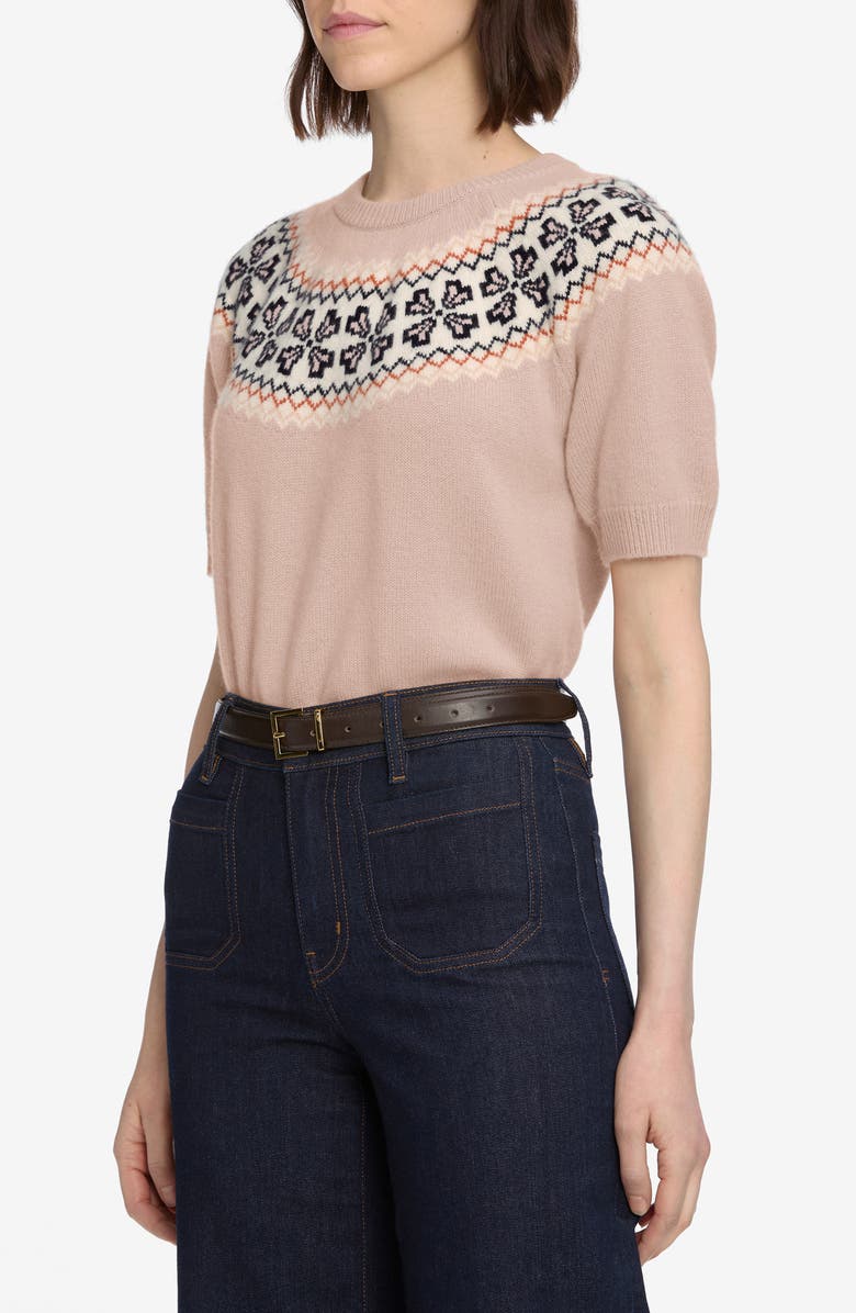 FRAME The Fair Isle Short Sleeve Cashmere Sweater, Alternate, color, Pink Sand