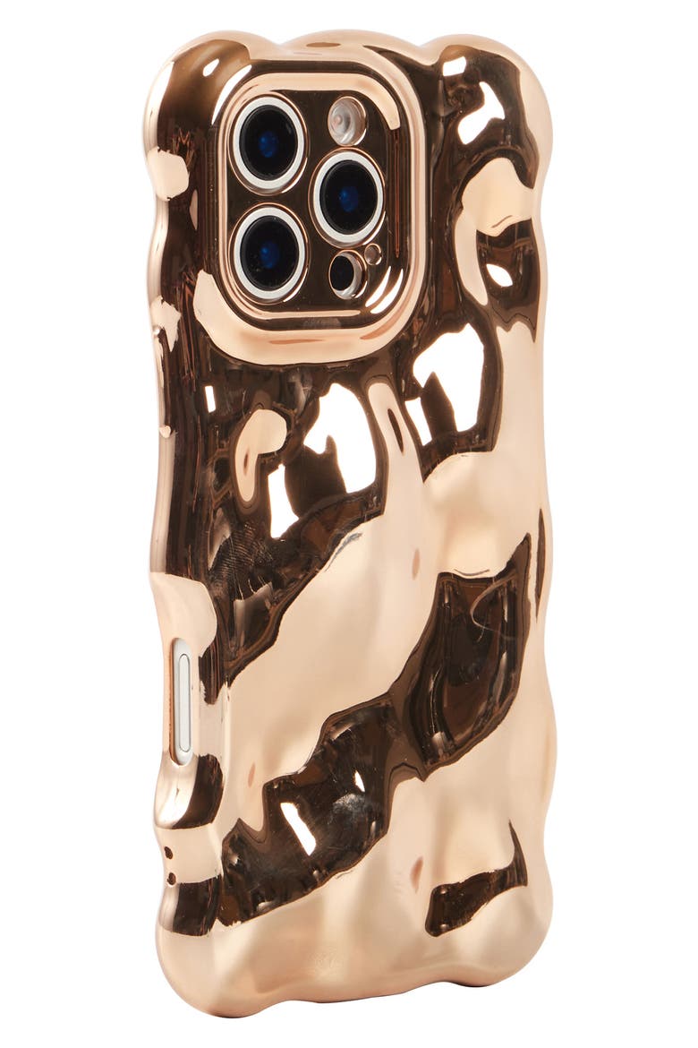 Glossy Gold Bubbles iPhone 16 Pro Case, Alternate, color, GOLD