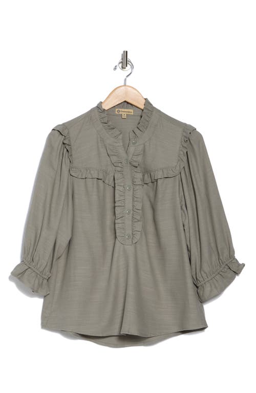 Democracy Ruffle Yoke Three-quarter Sleeve Shirt In Deep Seagrass