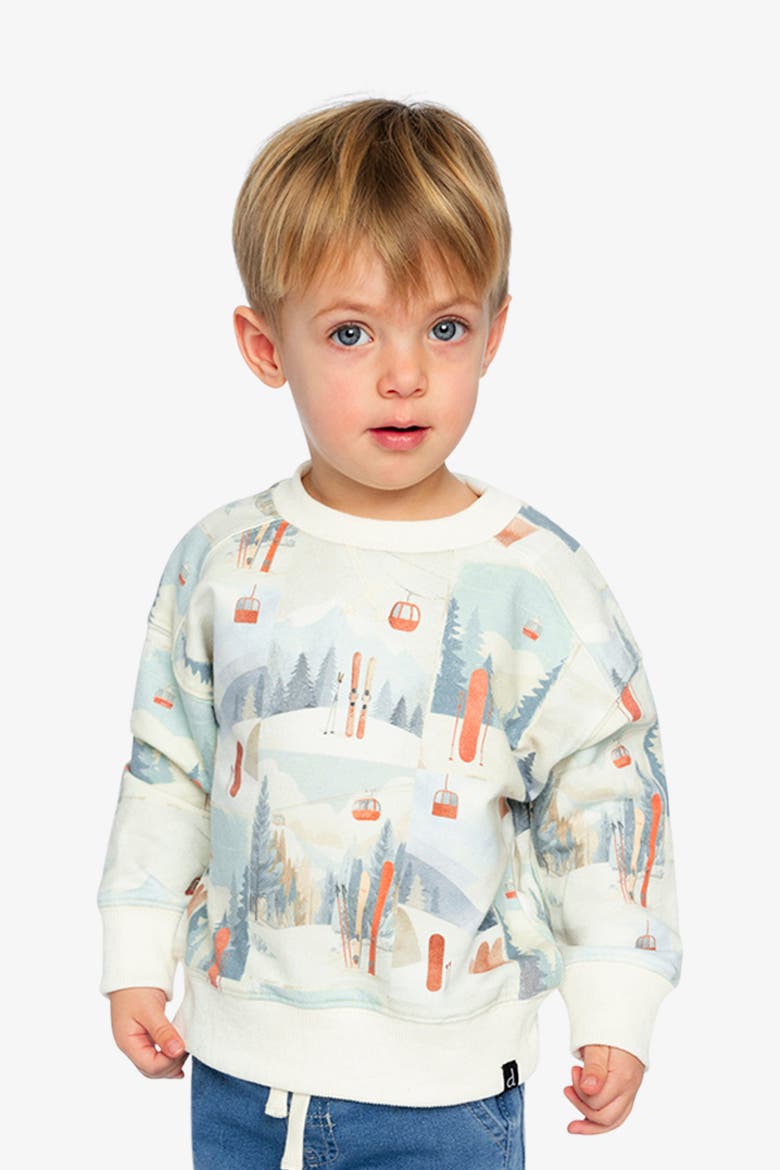 Fleece Crew Neck Ribbed Cuff Sweatshirt, Alternate, color, Beige Ski Print