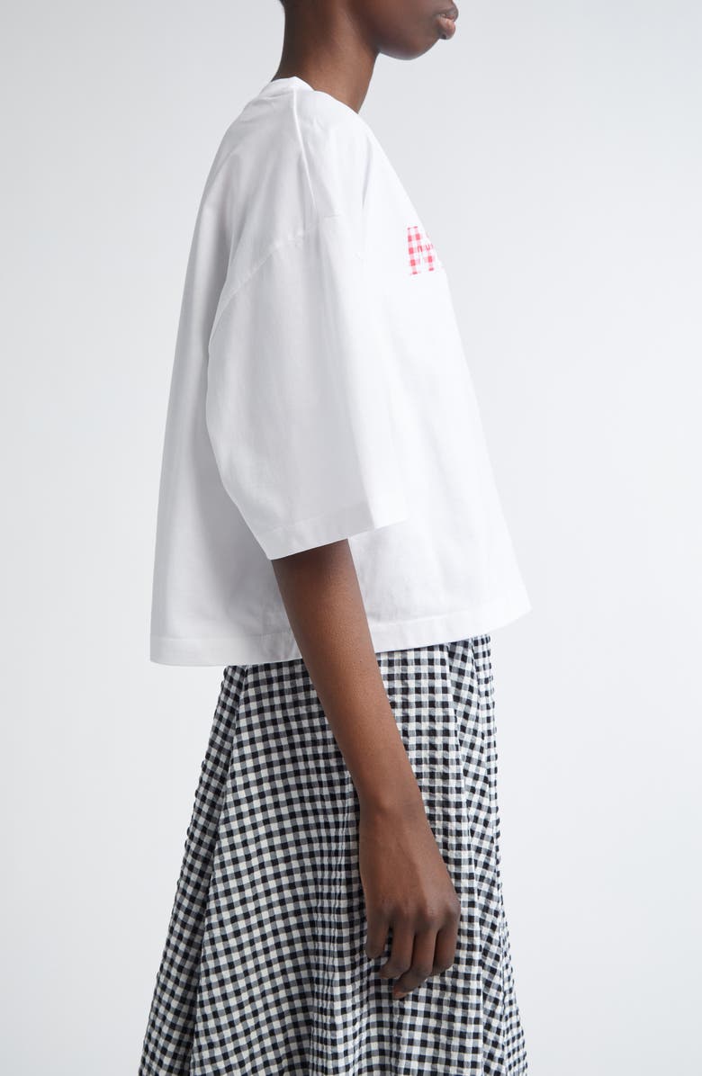 Marni Gingham Logo Boxy Crop Cotton Graphic T-Shirt, Alternate, color, 