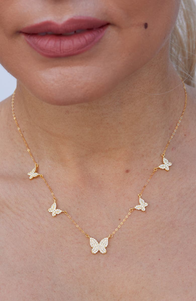 SAVVY CIE JEWELS Butterfly Pavé Necklace, Alternate, color, Yellow