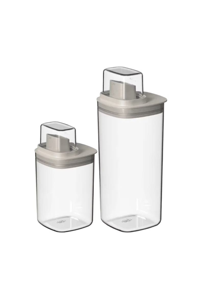 Clear Airtight Laundry Detergent Dispenser Organizer with Measuring Cap 2 Pack 34 oz and 50 oz, Main, color, Beige