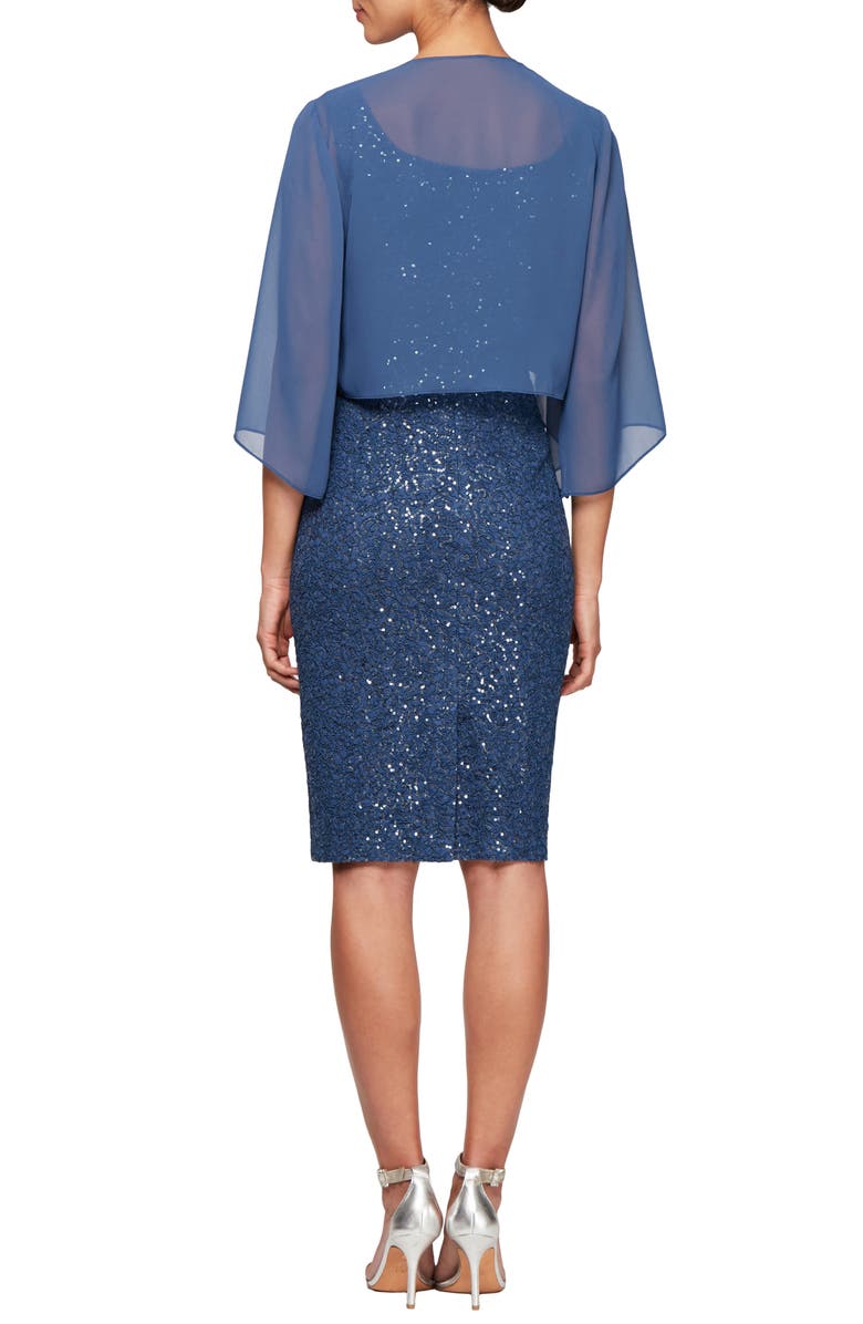 Alex Evenings Sequin Lace Cocktail Dress with Capelet Overlay, Alternate, color, 