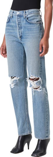 AGOLDE 90’s High Waisted good Distressed Ripped Knee Button Fly Jeans, Size31