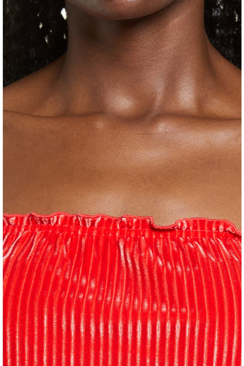 Off the Shoulder Velour Crop Top, Alternate, color, RED BLOOM