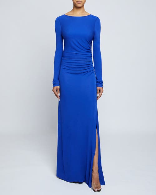 Santorelli Abby Long Sleeve Maxi Dress With Side Ruching In Violet Blue