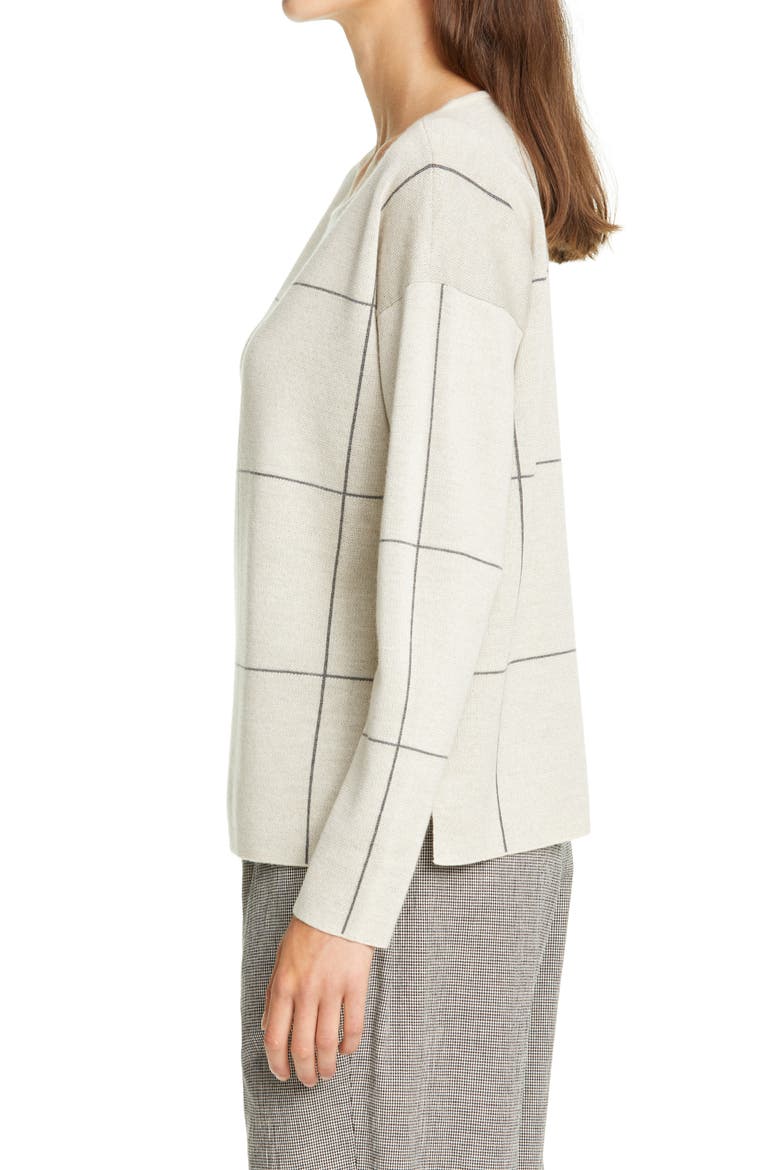 Windowpane Check Merino Wool Sweater, Alternate, color, CASHEW