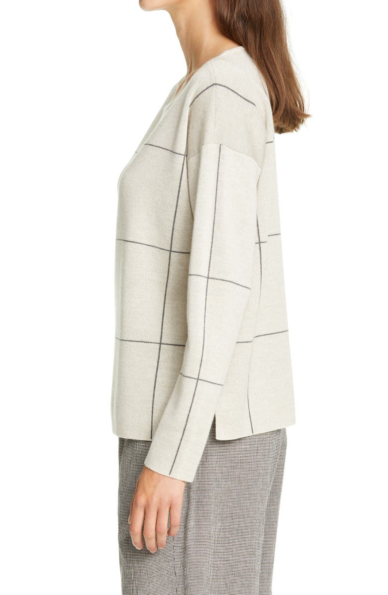 Eileen Fisher Windowpane Check Merino Wool Sweater, Alternate, color, 