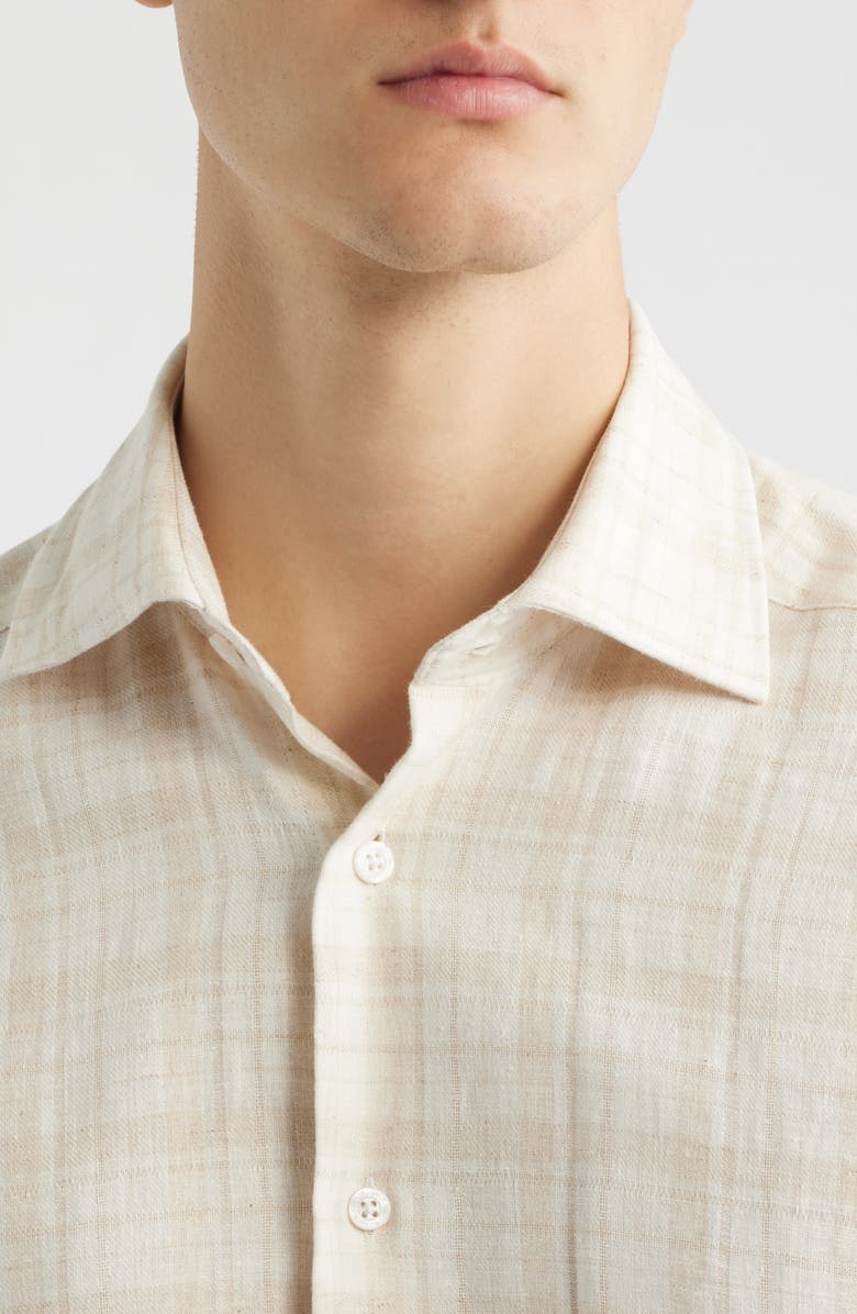Jack Victor Edgemont Plaid Cotton & Linen Button-Up Shirt, Alternate, color, Tan