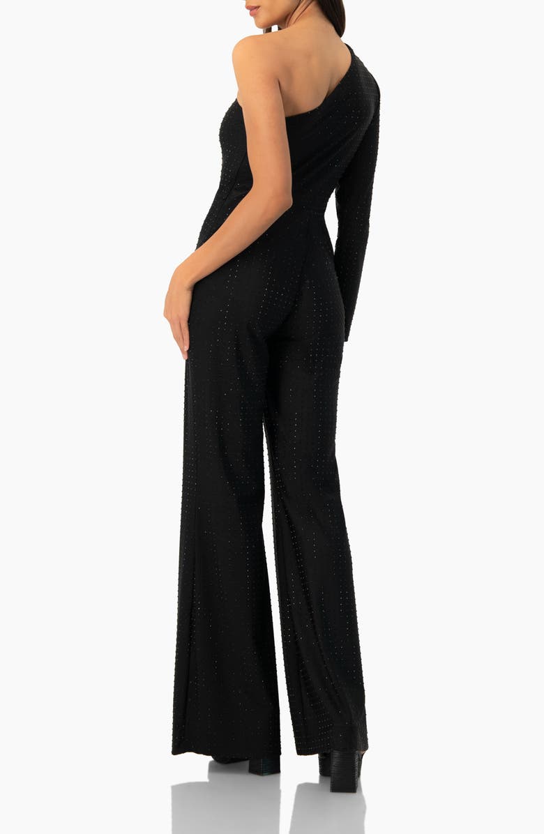 IVONNE Wide-Leg Textured Jumpsuit with One Long Sleeve, Alternate, color, Black