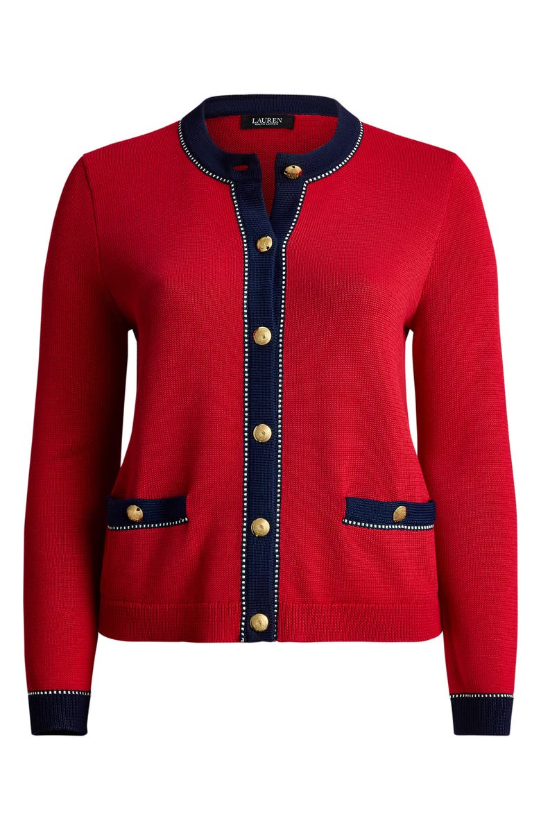 Lauren Ralph Lauren Two-Tone Cardigan, Alternate, color, Cruise Red/ Multi