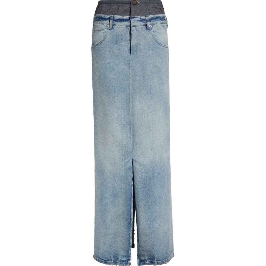 Maison Margiela Light Blue Long Skirt With Front Slit And Five Pocket Design In Denim Woman In Light Blue