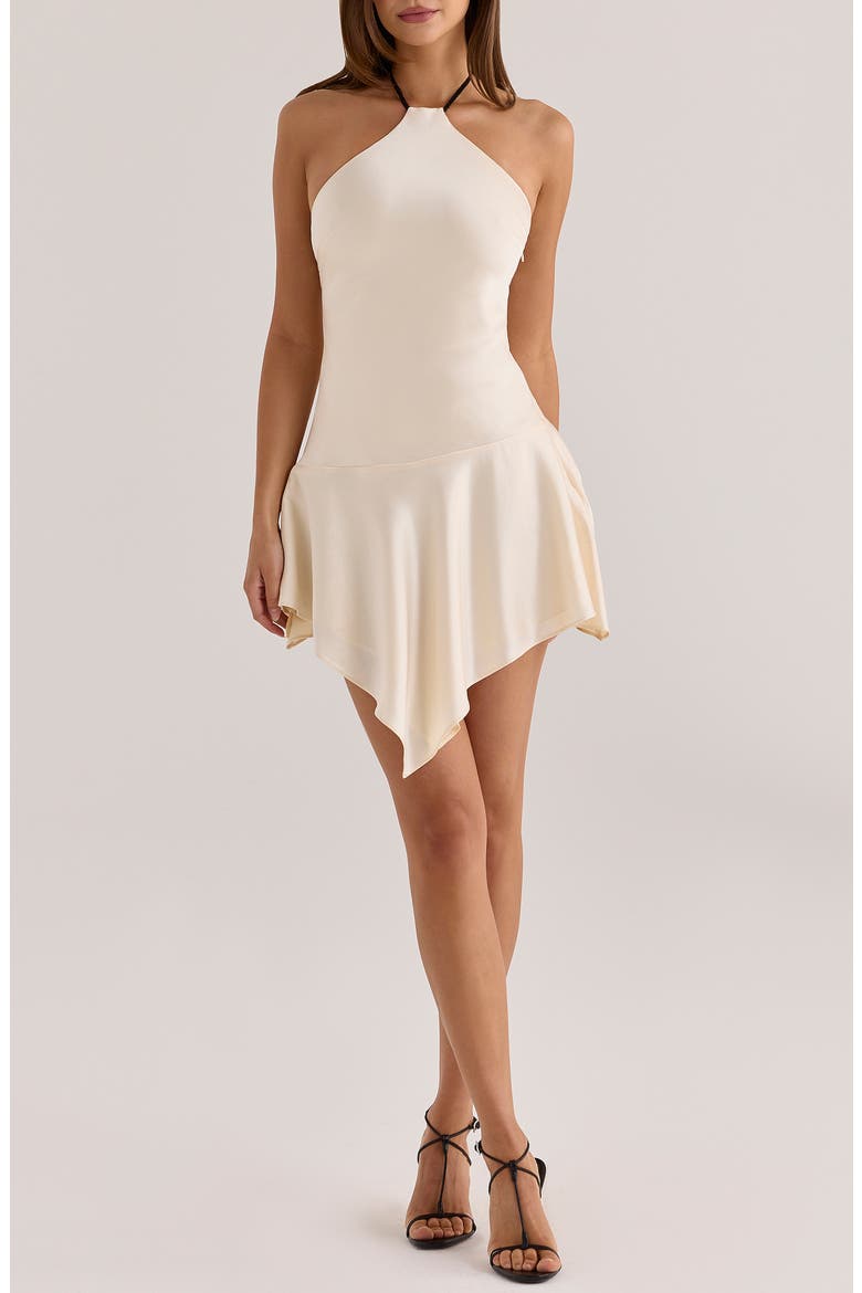Larissa Satin Halter Minidress, Main, color, VINTAGE CREAM