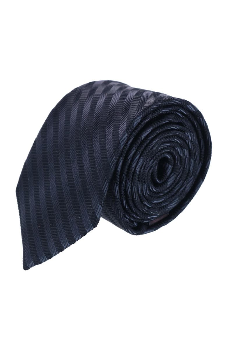 Trafalgar Nathanial Regal Patterned Diagonal Line Silk Business Necktie, Main, color, Black