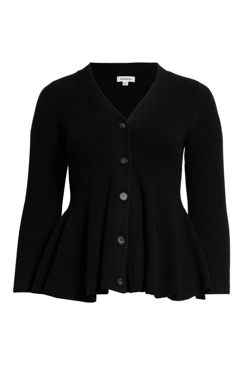 Carthay Mile Peplum Cardigan, Alternate, color, BLACK