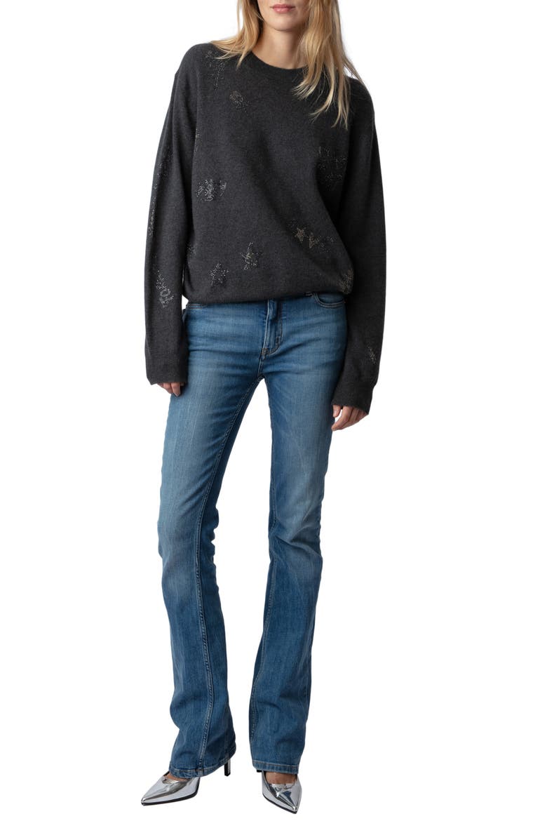 Bead Detail Cashmere Sweater, Alternate, color, KAKI SLATE