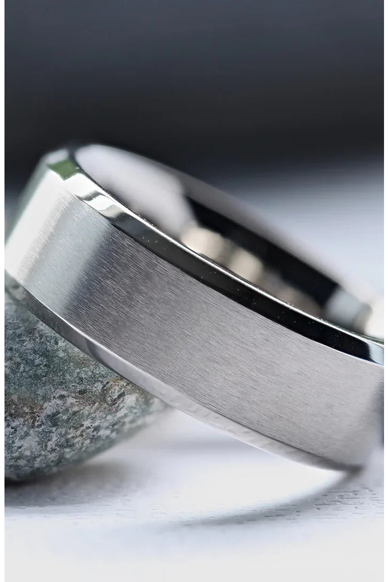 Shire Titanium Flat Wedding Ring Brushed Center With Polished Beveled Edges, Alternate, color, Silver 8mm