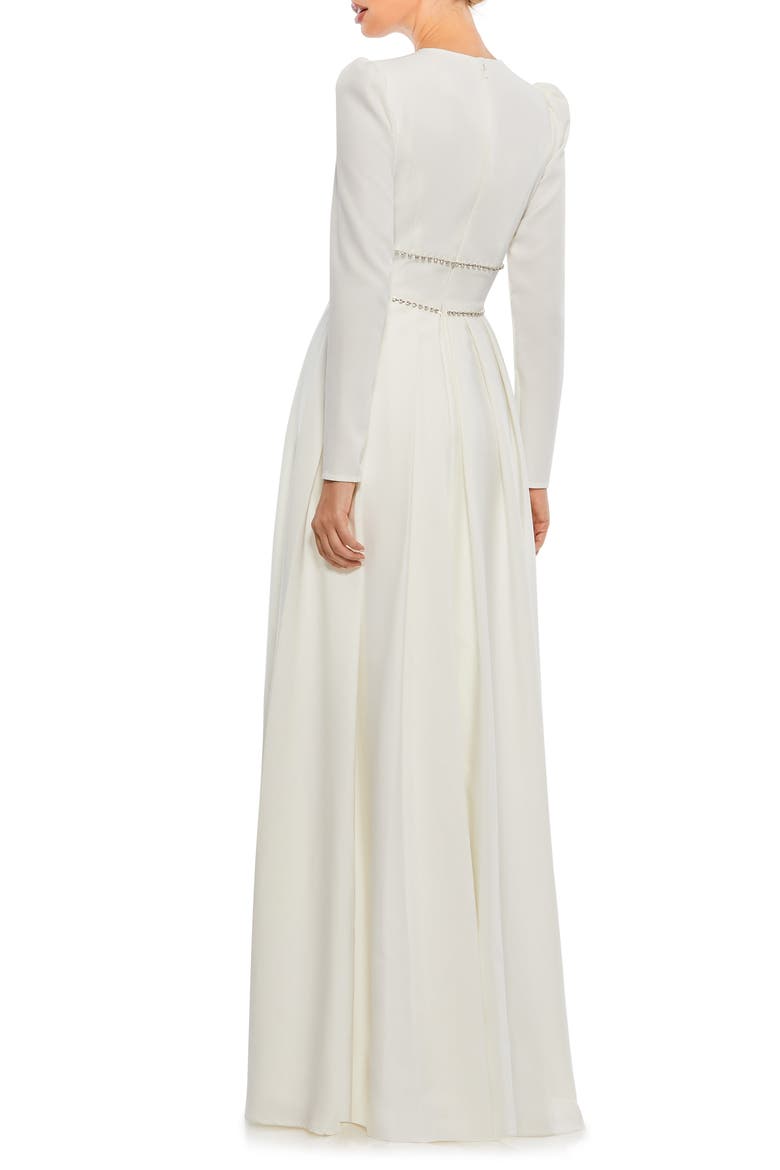 Empire Waist Long Sleeve Pleated Gown, Alternate, color, WHITE