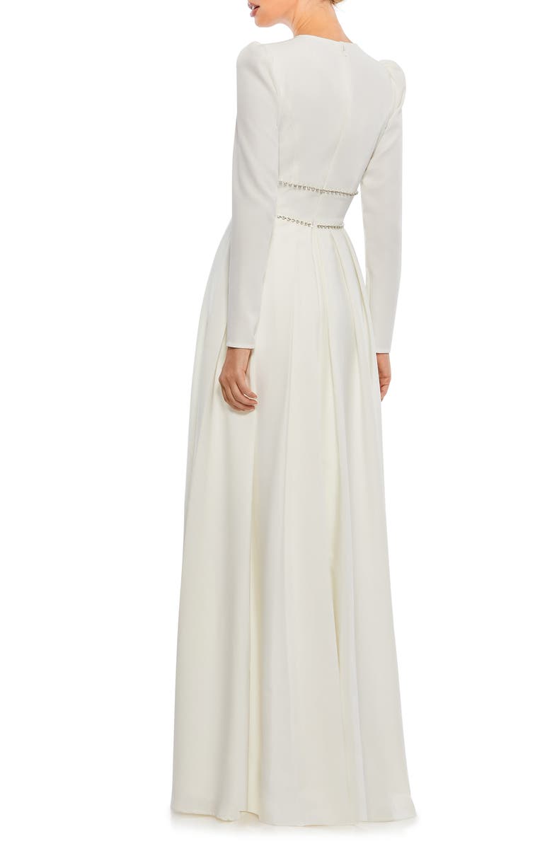 Mac Duggal Empire Waist Long Sleeve Pleated Gown, Alternate, color, 