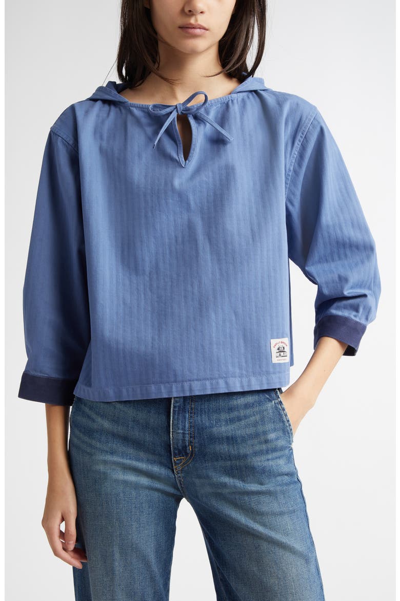 Knolly Brook Hooded Cotton Twill Pullover, Main, color, BLUE