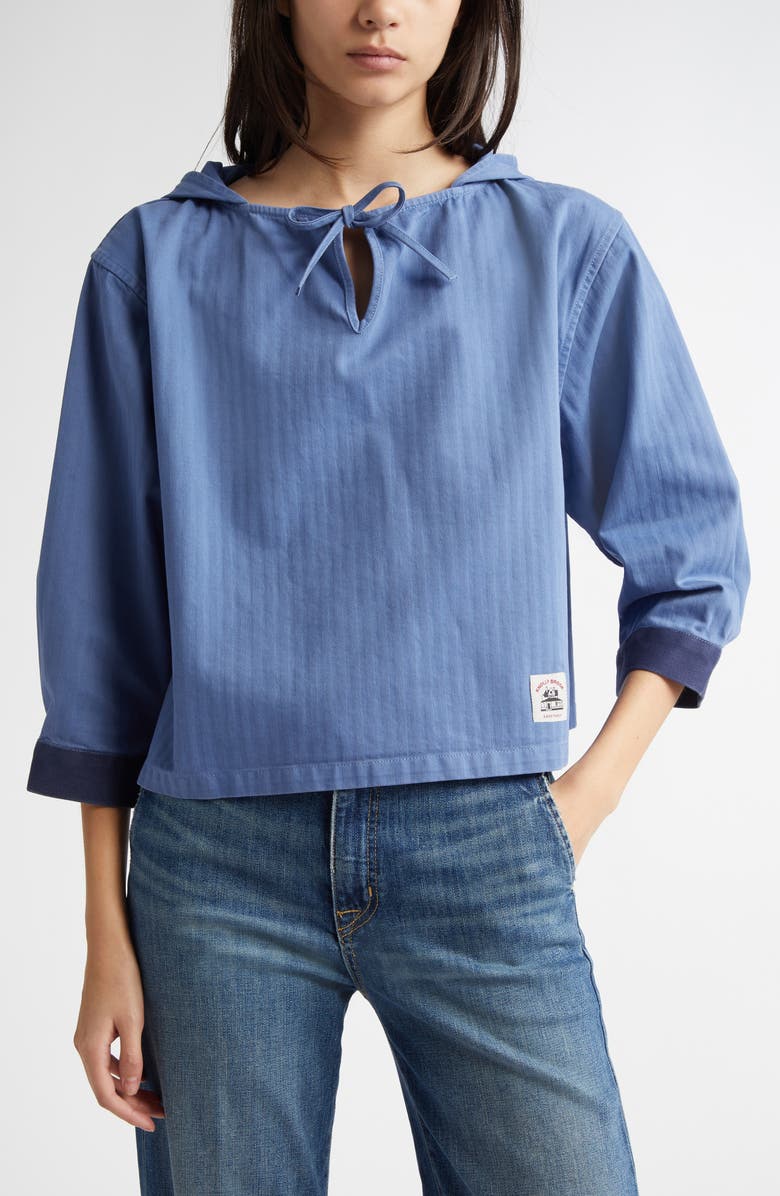 Bode Knolly Brook Hooded Cotton Twill Pullover, Main, color,