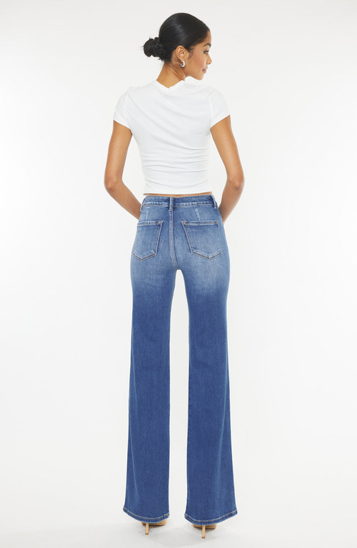 Kancan Celia Ultra High Rise Wide Flare Jeans In Blue