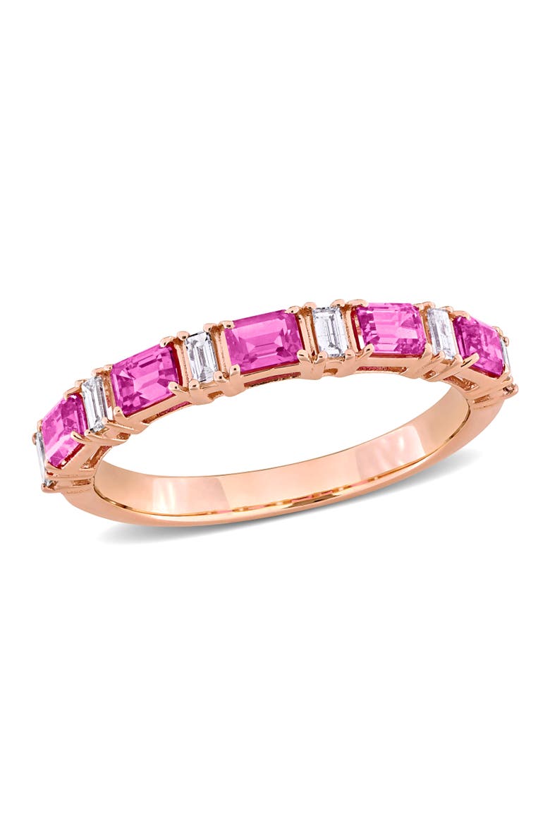 Sapphire & Diamond Semi-Eternity Ring 14k, Main, color, Pink Sapphire/Rose Gold