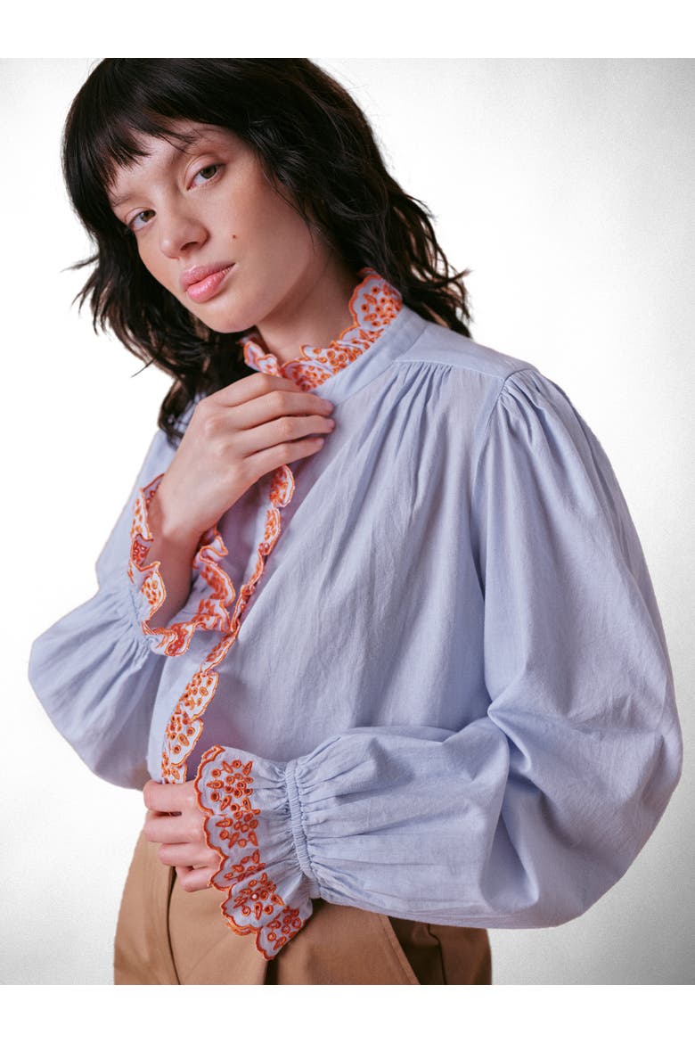 Jewel Trim Blouse, Alternate, color, Skyway Blue