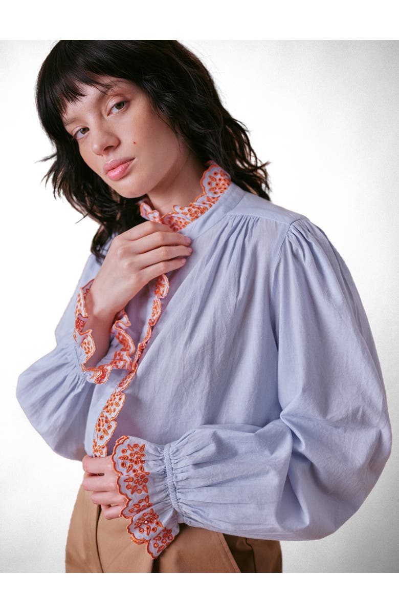 Cape Cove Jewel Trim Blouse, Alternate, color, Skyway Blue