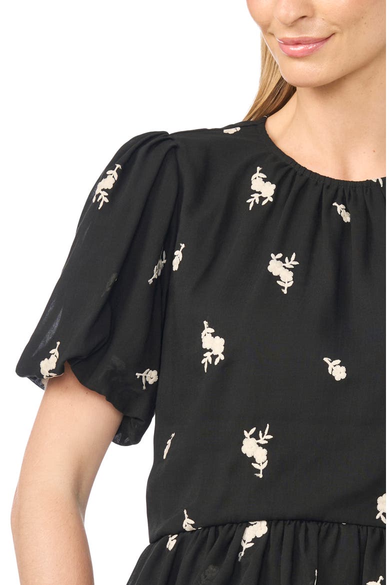 Puff Sleeve Ruffle Hem Top, Alternate, color, RICH BLACK