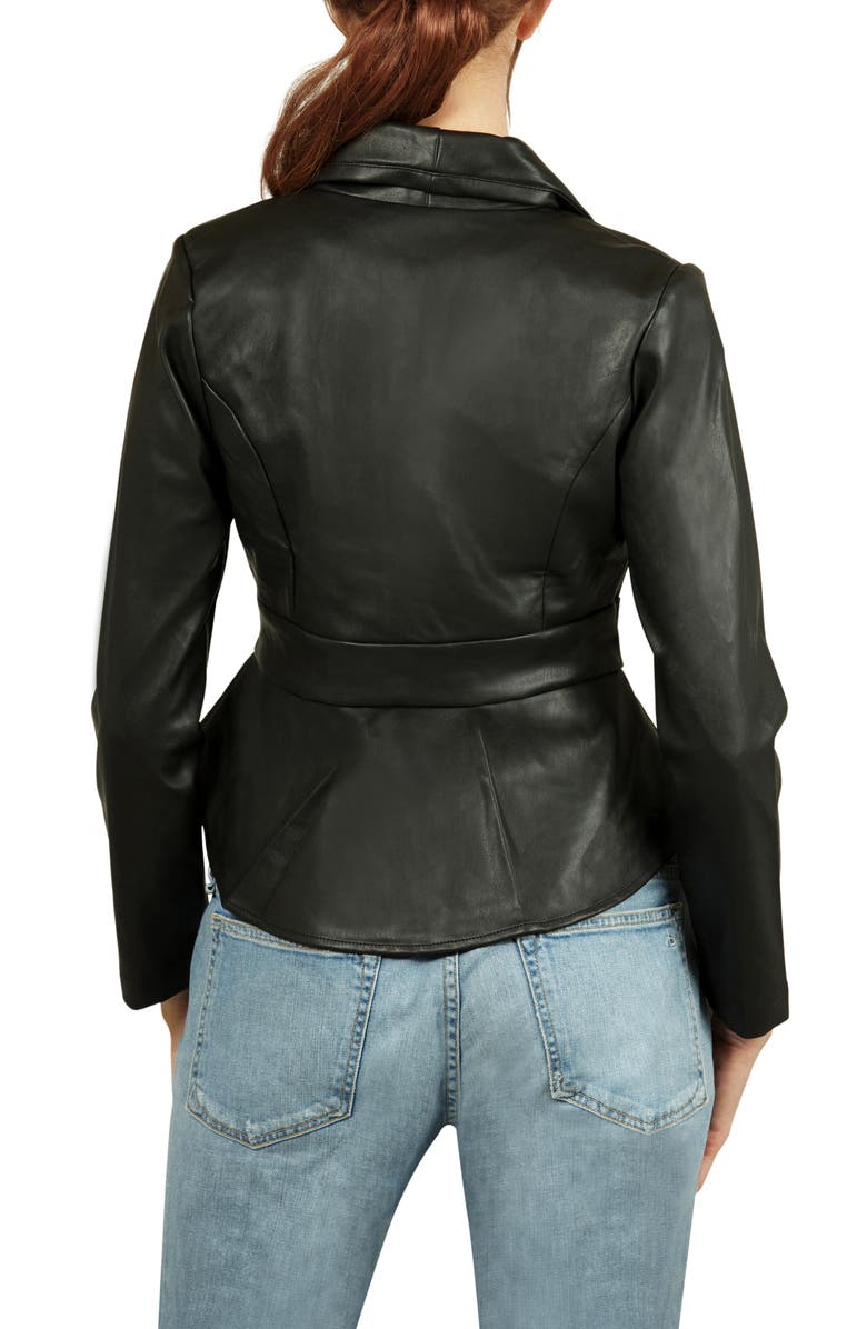 NIKKI LUND Faux Leather Peplum Jacket, Alternate, color, Black