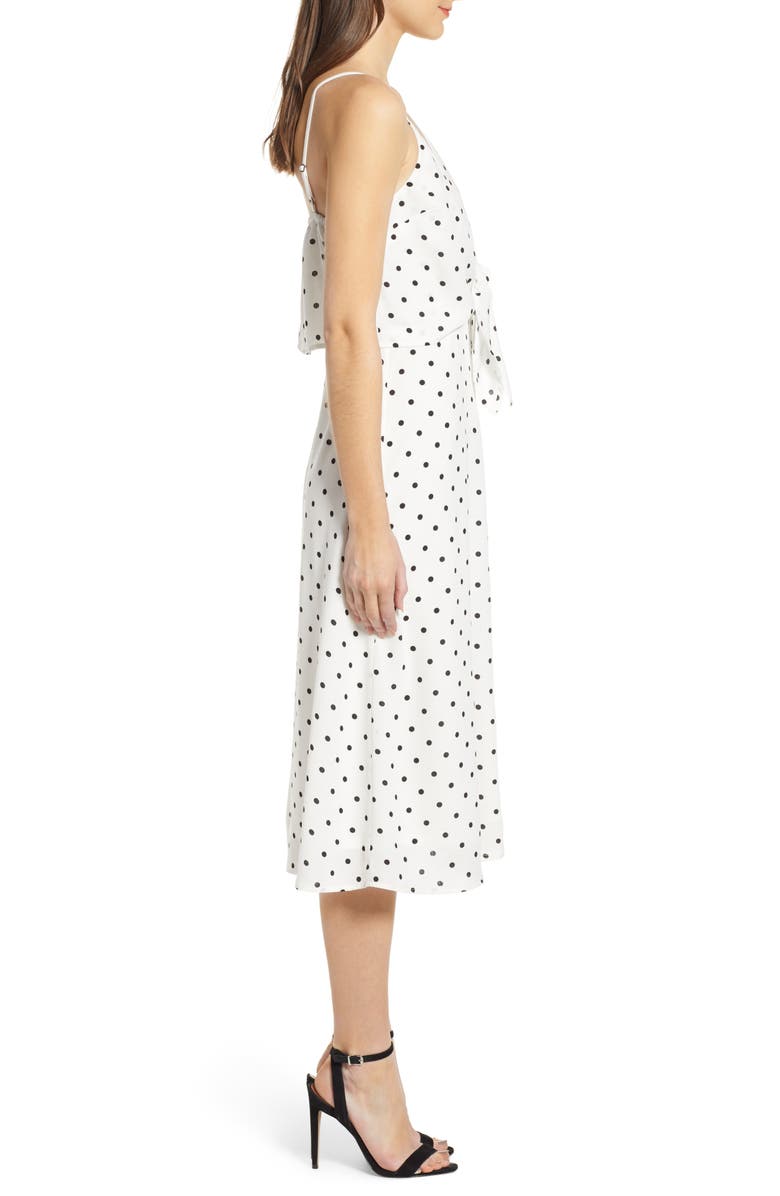 BP. Polka Dot Tie Waist Midi Dresss, Alternate, color, 