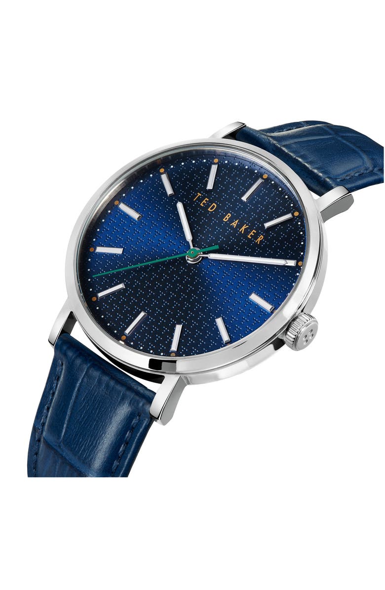 Ted Baker London Phylipa Leather Strap Watch, 41mm, Alternate, color, Blue