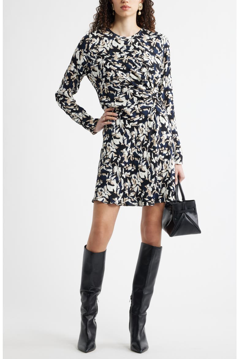 Side Twist Long Sleeve Minidress, Alternate, color, NAVY- TAN GRAPHIC BLOCKS