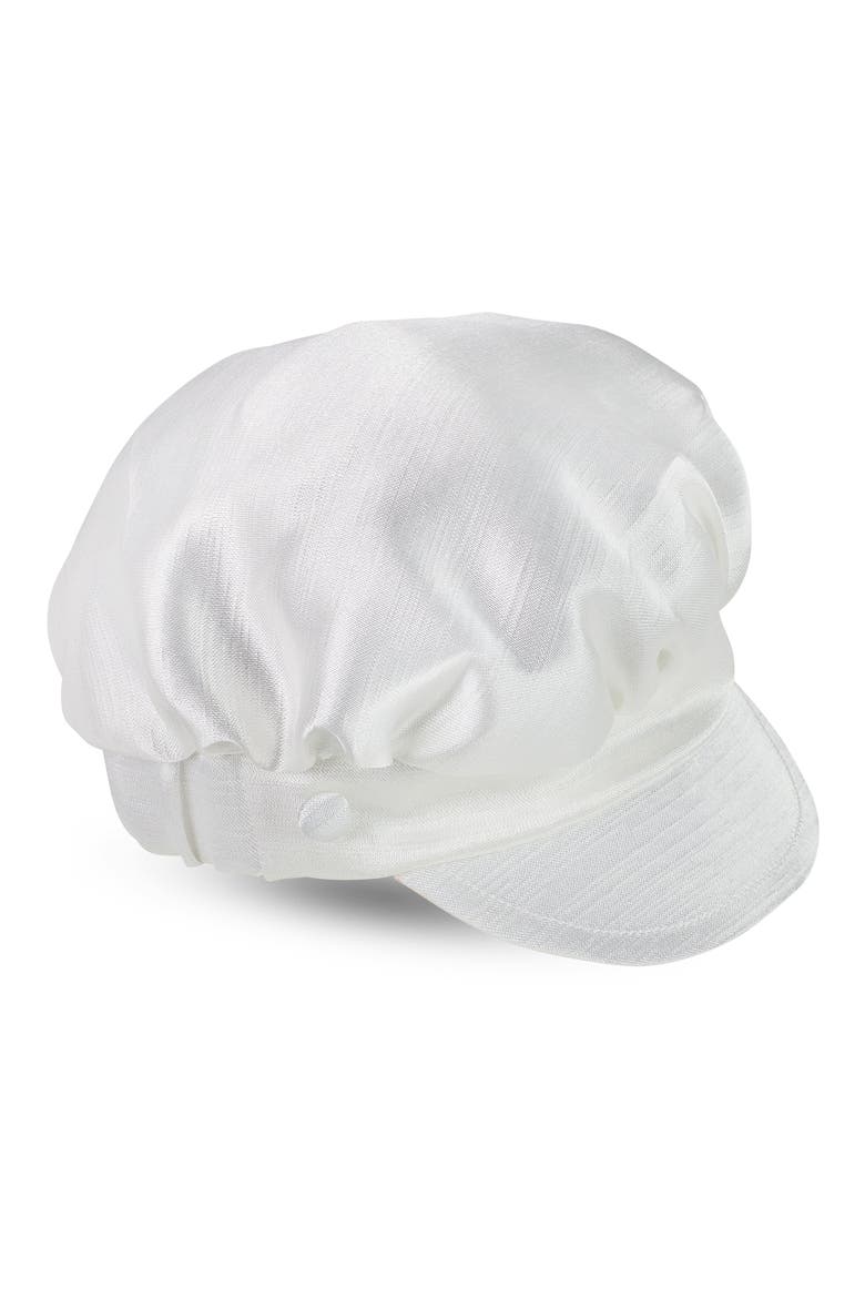 Elegant Christening Romper & Newsboy Cap Set, Alternate, color, WHITE