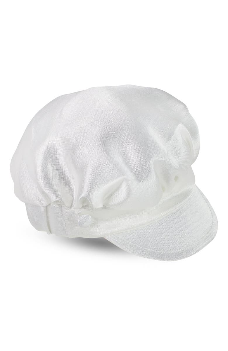 Carriage Boutique Elegant Christening Romper & Newsboy Cap Set, Alternate, color, White