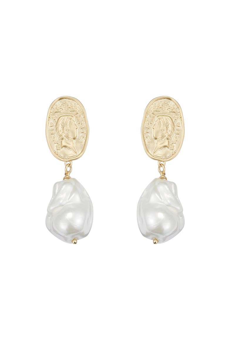 Classicharms Matted Gold Sculpted Oversized Baroque Pearl Drop Earrings, Main, color, Gold
